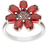 QVC Sterling Silver Garnet 2.50 cttw & Diamond Flower Ring, Size 6